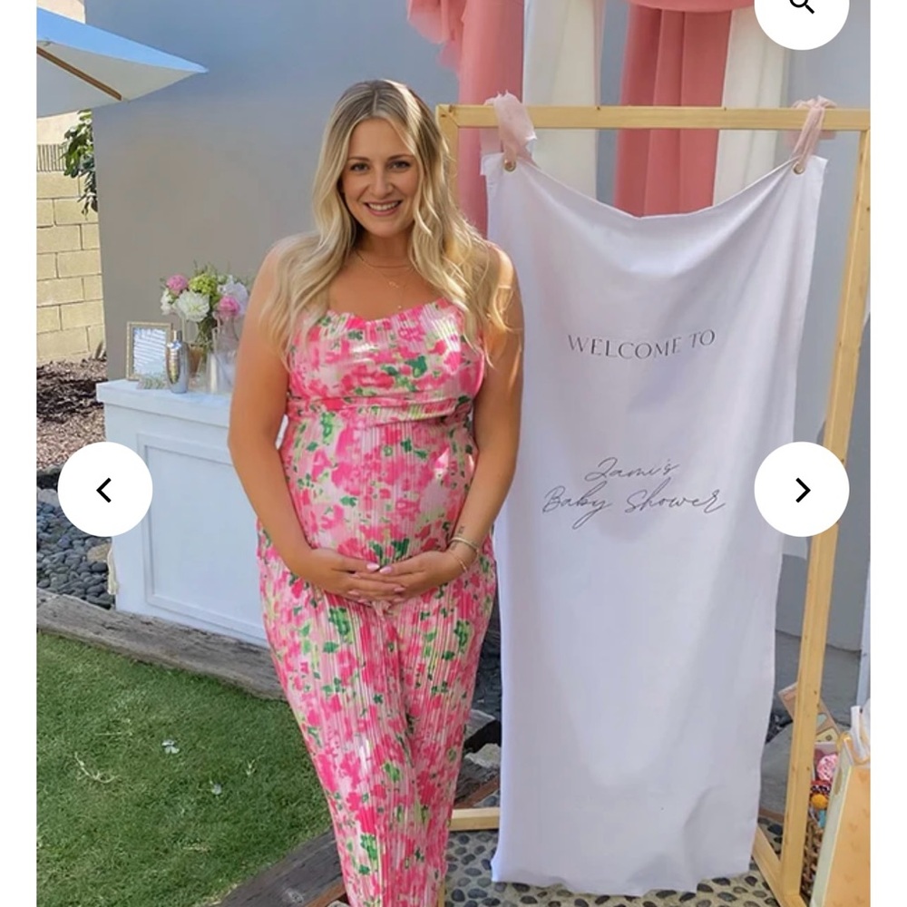 Sleeveless Pink Floral Maternity Maxi Dress
